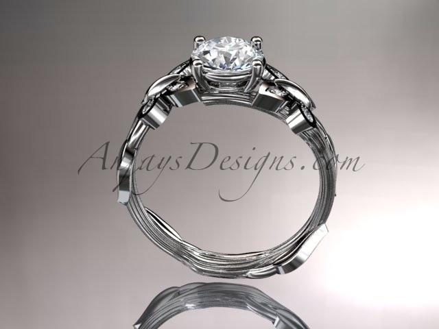 14kt white gold diamond leaf and vine wedding ring, engagement ring with a "Forever One" Moissanite center stone ADLR251 - AnjaysDesigns