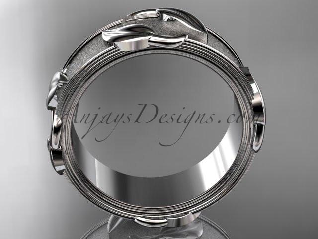 Platinum leaf and vine wedding band, engagement ring ADLR252G - AnjaysDesigns