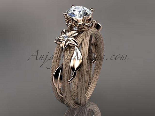14kt rose gold diamond floral, leaf and vine wedding ring, engagement ring ADLR253 - AnjaysDesigns