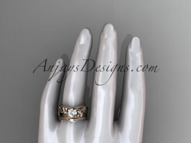 14kt rose gold diamond floral, leaf and vine wedding ring, engagement set ADLR253S - AnjaysDesigns
