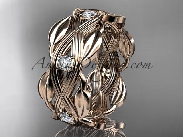 14kt rose gold leaf wedding ring, wedding band ADLR259B - AnjaysDesigns