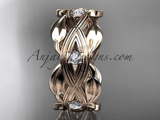 14kt rose gold leaf wedding ring, wedding band ADLR259B - AnjaysDesigns