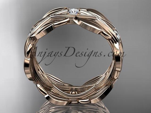 14kt rose gold leaf wedding ring, wedding band ADLR259B - AnjaysDesigns