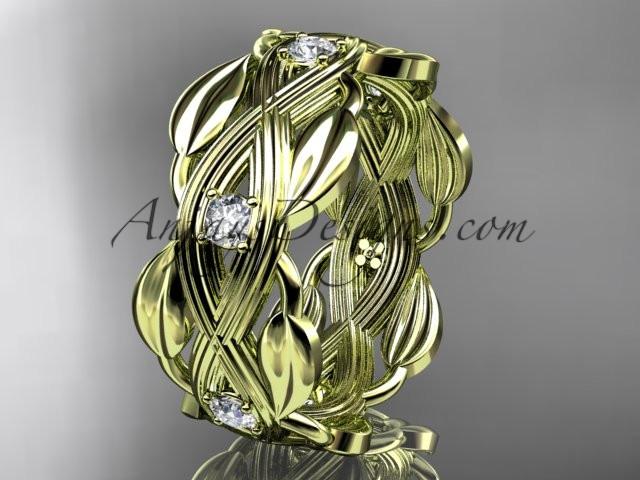 14kt yellow gold leaf wedding ring, wedding band ADLR259B - AnjaysDesigns