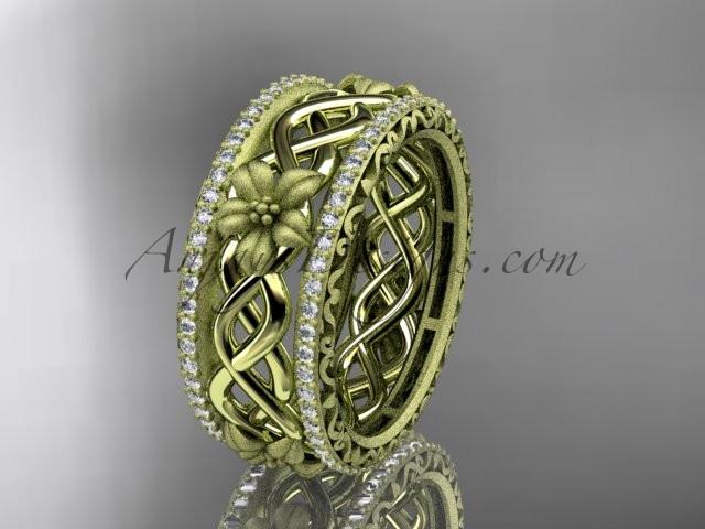 14k yellow gold diamond flower wedding ring, engagement ring ADLR260 - AnjaysDesigns