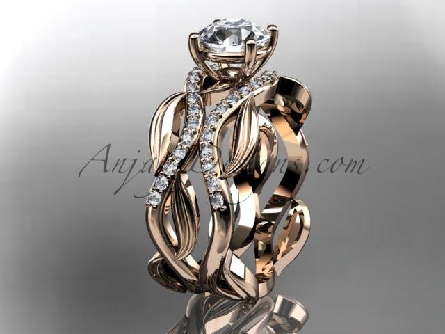 14kt rose gold diamond leaf and vine wedding set, engagement set ADLR264 - AnjaysDesigns