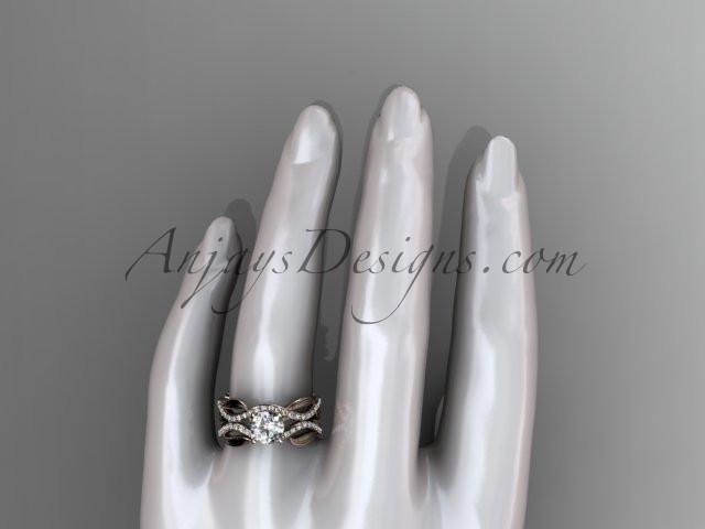 14kt rose gold diamond leaf and vine wedding set, engagement set with a "Forever One" Moissanite center stone ADLR264S - AnjaysDesigns