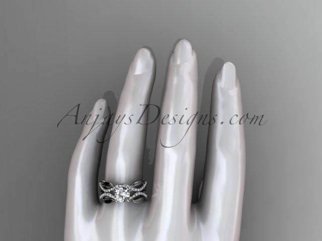 Platinum diamond leaf and vine wedding set, engagement set with a "Forever One" Moissanite center stone ADLR264S - AnjaysDesigns