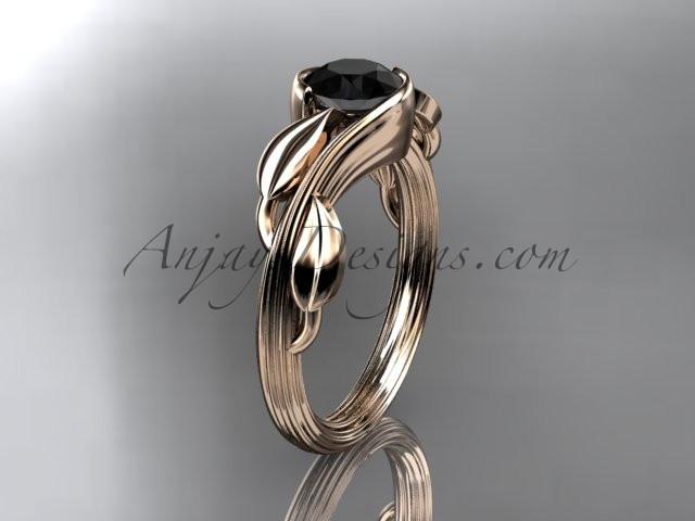 14kt rose gold leaf and vine wedding ring, engagement ring with a Black Diamond center stone ADLR273 - AnjaysDesigns