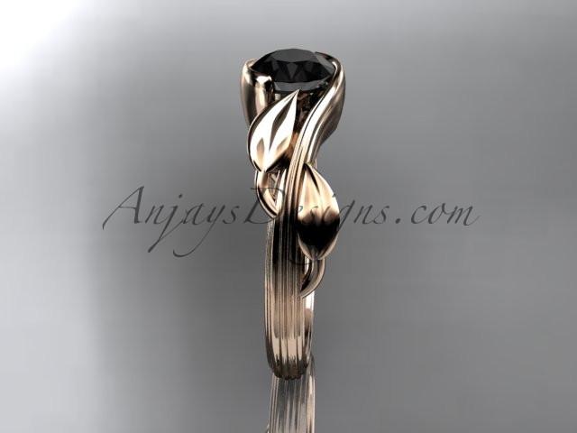 14kt rose gold leaf and vine wedding ring, engagement ring with a Black Diamond center stone ADLR273 - AnjaysDesigns