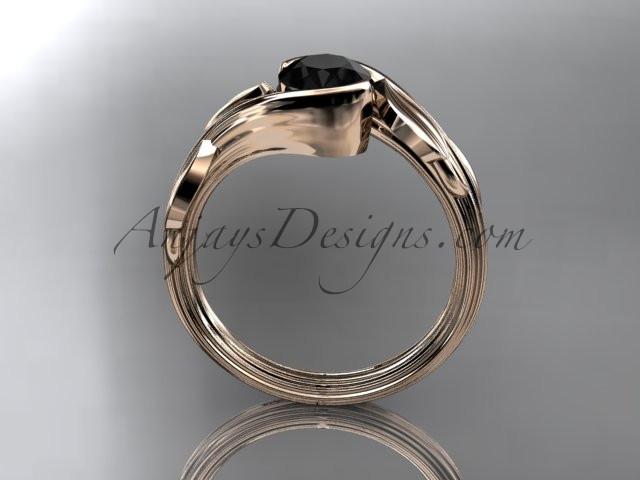 14kt rose gold leaf and vine wedding ring, engagement ring with a Black Diamond center stone ADLR273 - AnjaysDesigns