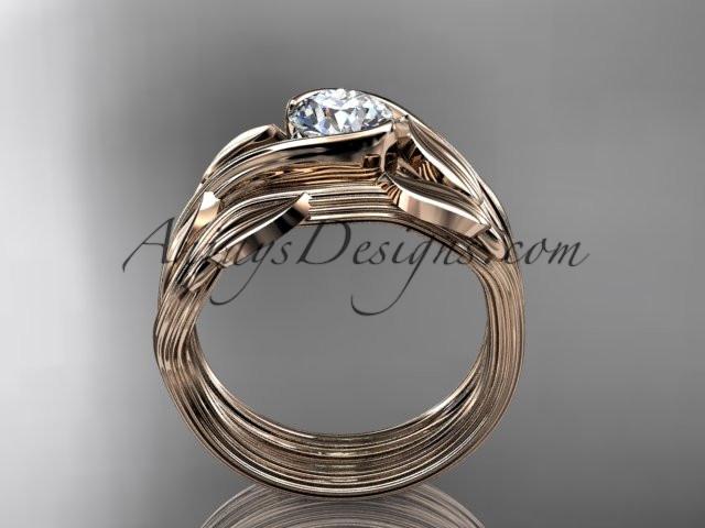 14kt rose gold leaf and vine wedding ring, engagement set with a "Forever One" Moissanite center stone ADLR273S - AnjaysDesigns