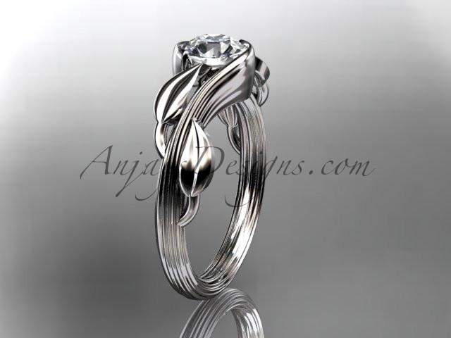 Platinum leaf and vine wedding ring, engagement ring with a "Forever One" Moissanite center stone ADLR273 - AnjaysDesigns