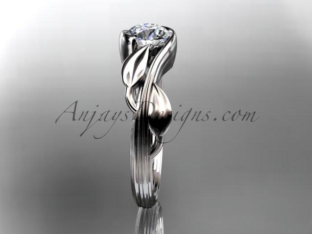 Platinum leaf and vine wedding ring, engagement ring with a "Forever One" Moissanite center stone ADLR273 - AnjaysDesigns