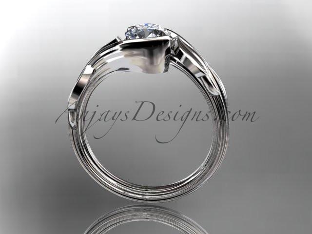 Platinum leaf and vine wedding ring, engagement ring with a "Forever One" Moissanite center stone ADLR273 - AnjaysDesigns