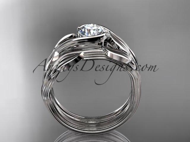 platinum leaf and vine wedding ring, engagement set with a "Forever One" Moissanite center stone ADLR273S - AnjaysDesigns