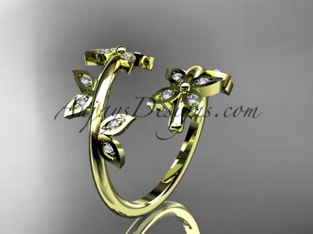 14k yellow gold diamond leaf and vine wedding ring,engagement ring,wedding band ADLR27 - AnjaysDesigns