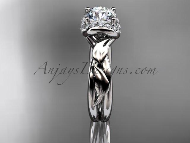 Platinum diamond leaf and vine wedding ring, engagement ring with a "Forever One" Moissanite center stone ADLR289 - AnjaysDesigns