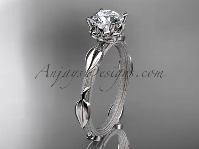 Platinum diamond vine and leaf wedding ring, engagement ring with a "Forever One" Moissanite center stone ADLR290 - AnjaysDesigns