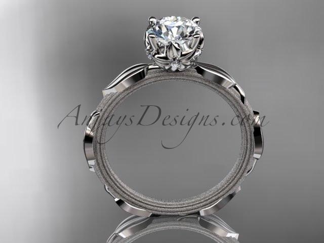 Platinum diamond vine and leaf wedding ring, engagement ring with a "Forever One" Moissanite center stone ADLR290 - AnjaysDesigns