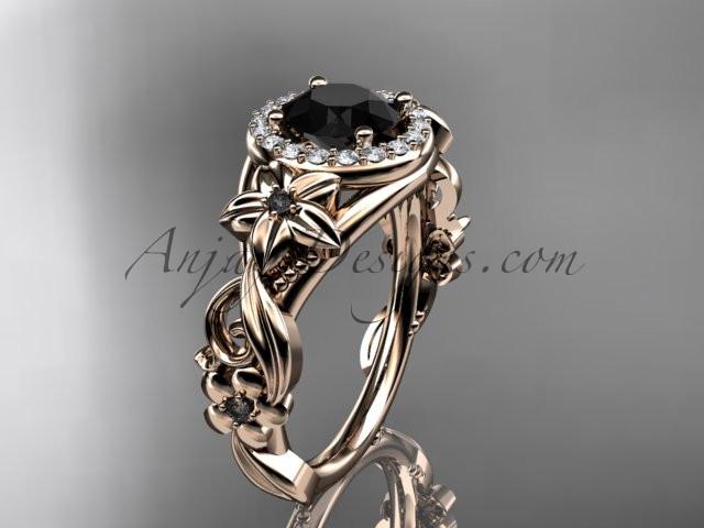 14kt rose gold diamond unique engagement ring, wedding ring with a Black Diamond center stone ADLR300 - AnjaysDesigns