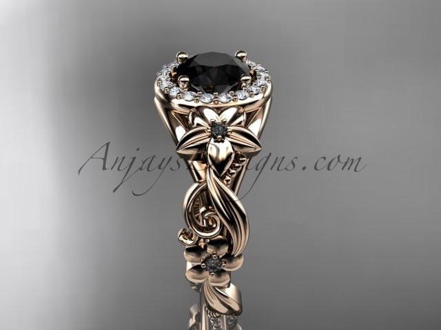 14kt rose gold diamond unique engagement ring, wedding ring with a Black Diamond center stone ADLR300 - AnjaysDesigns