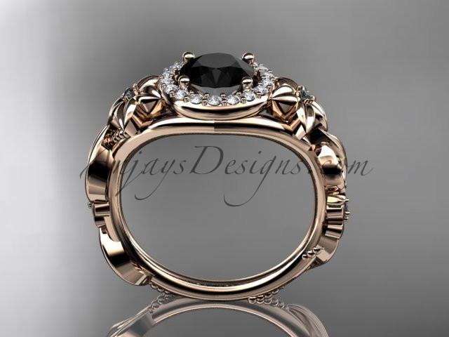 14kt rose gold diamond unique engagement ring, wedding ring with a Black Diamond center stone ADLR300 - AnjaysDesigns
