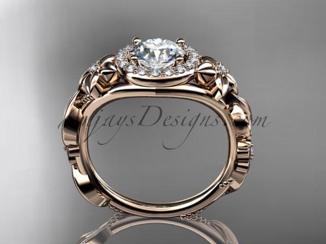14kt rose gold diamond unique engagement ring, wedding ring with a "Forever One" Moissanite center stone ADLR300 - AnjaysDesigns