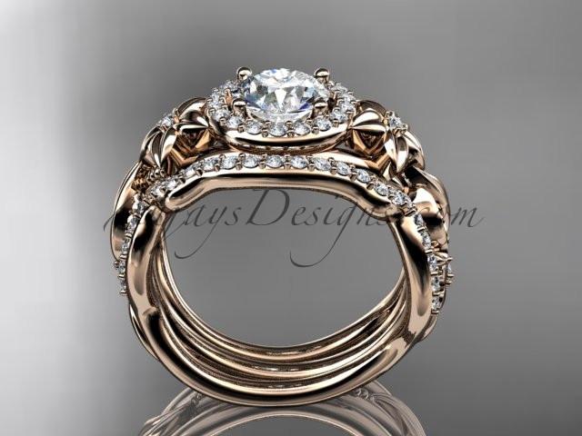 14kt rose gold diamond unique engagement set, wedding set, ADLR300 - AnjaysDesigns