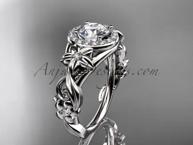 Platinum diamond unique engagement ring, wedding ring with a "Forever One" Moissanite center stone ADLR300 - AnjaysDesigns