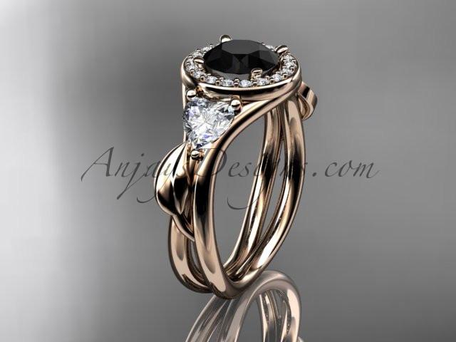 14kt rose gold diamond unique engagement ring, wedding ring  with a Black Diamond center stone ADLR314 - AnjaysDesigns