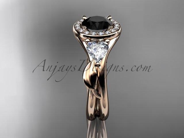 14kt rose gold diamond unique engagement ring, wedding ring  with a Black Diamond center stone ADLR314 - AnjaysDesigns