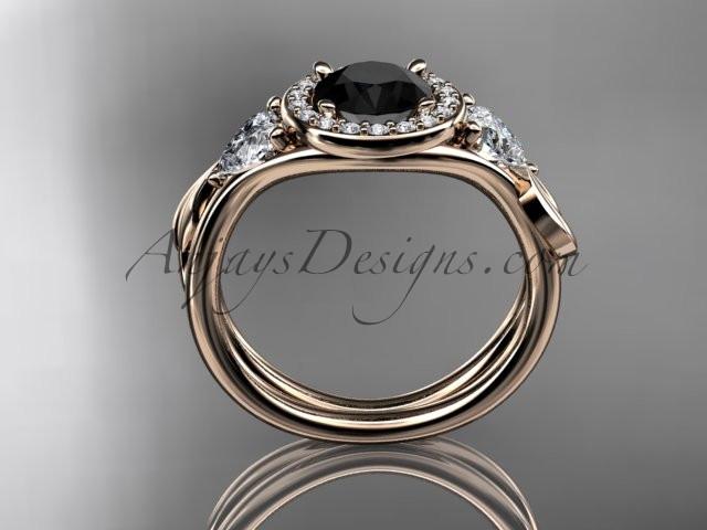 14kt rose gold diamond unique engagement ring, wedding ring  with a Black Diamond center stone ADLR314 - AnjaysDesigns