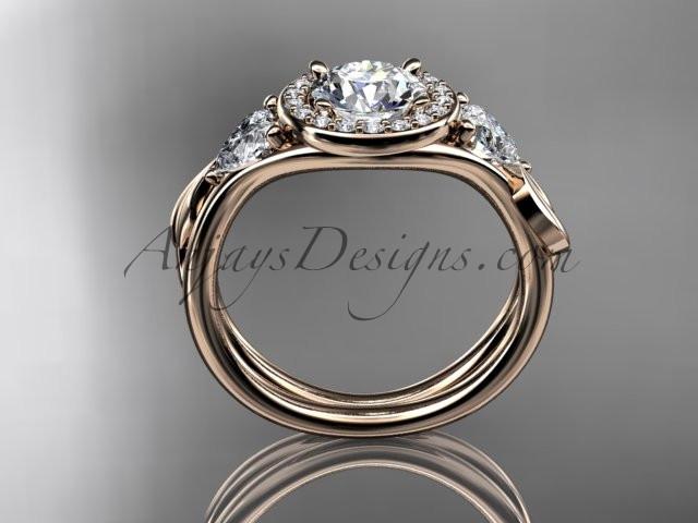 14kt rose gold diamond unique engagement ring, wedding ring with a "Forever One" Moissanite center stone ADLR314 - AnjaysDesigns