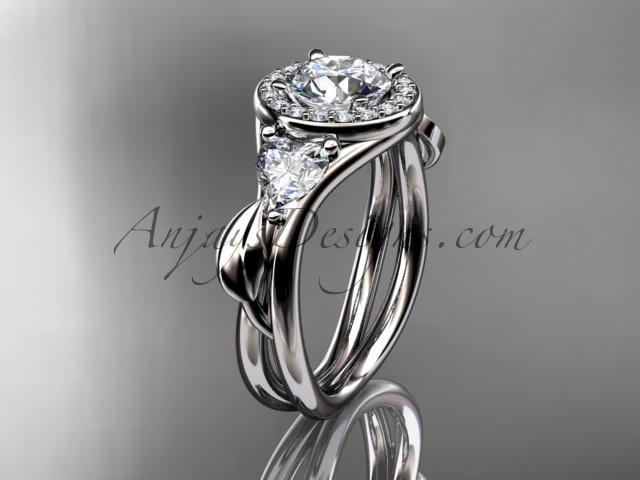 Platinum diamond unique engagement ring, wedding ring with a "Forever One" Moissanite center stone ADLR314 - AnjaysDesigns