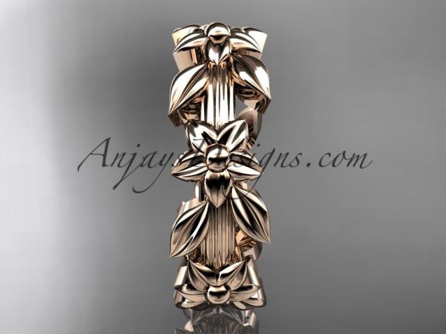 14kt rose gold leaf wedding ring, engagement ring, wedding band ADLR316G - AnjaysDesigns