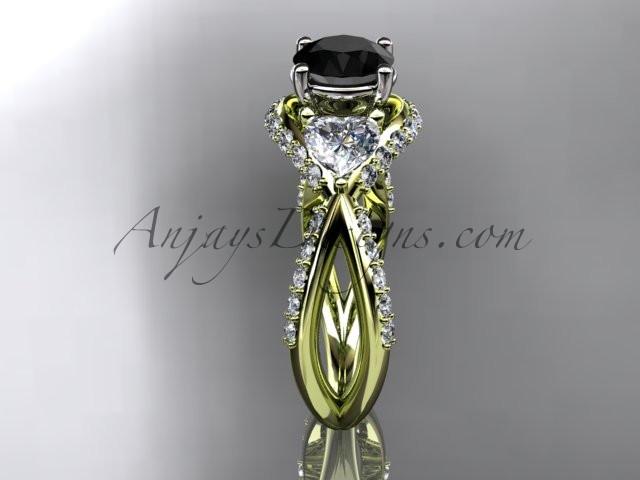 Unique 14kt yellow gold diamond wedding ring, engagement ring with a Black Diamond center stone ADLR318 - AnjaysDesigns