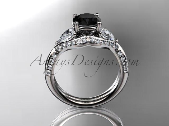 Unique platinum diamond wedding ring, engagement ring with a Black Diamond center stone ADLR319 - AnjaysDesigns