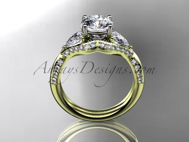 Unique 14kt yellow gold diamond wedding ring, engagement ring with a "Forever One" Moissanite center stone ADLR319 - AnjaysDesigns