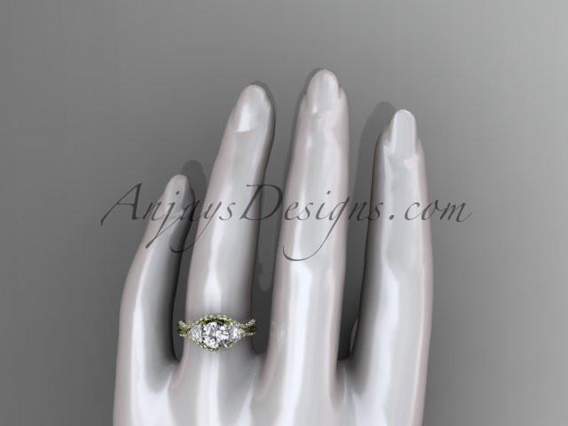 Unique 14kt yellow gold diamond wedding ring, engagement ring with a "Forever One" Moissanite center stone ADLR319 - AnjaysDesigns