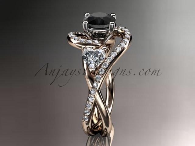 Unique 14kt rose gold diamond engagement ring, wedding band with a Black Diamond center stone ADLR320 - AnjaysDesigns