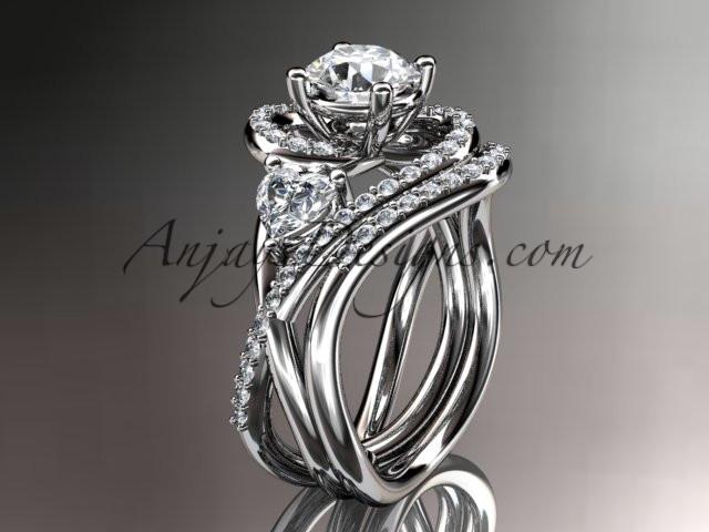 Unique 14kt white gold diamond engagement set, wedding ring with a "Forever One" Moissanite center stone ADLR320S - AnjaysDesigns