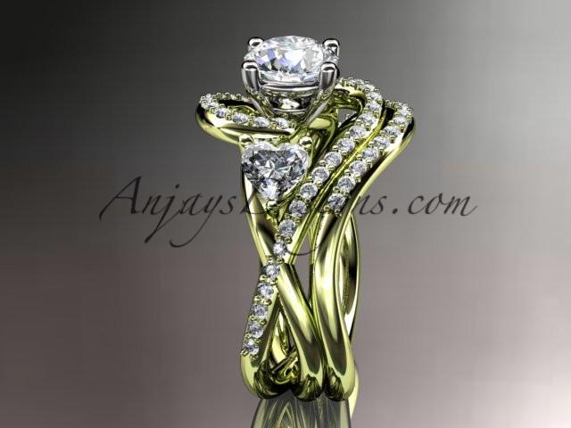 Unique 14kt yellow gold diamond engagement set, wedding ring ADLR320S - AnjaysDesigns
