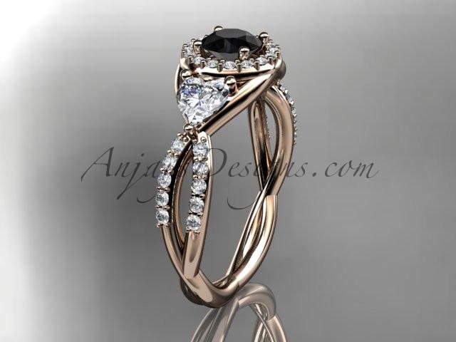 14kt rose gold diamond engagement ring, wedding band with a Black Diamond center stone ADLR321 - AnjaysDesigns