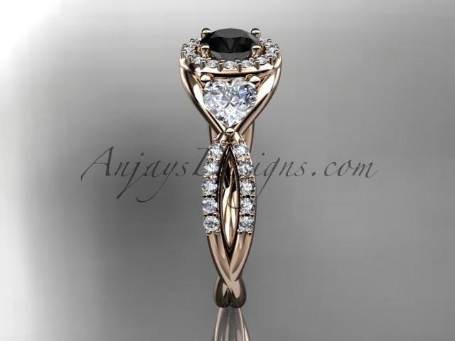 14kt rose gold diamond engagement ring, wedding band with a Black Diamond center stone ADLR321 - AnjaysDesigns