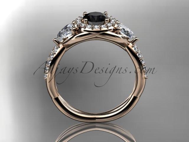14kt rose gold diamond engagement ring, wedding band with a Black Diamond center stone ADLR321 - AnjaysDesigns
