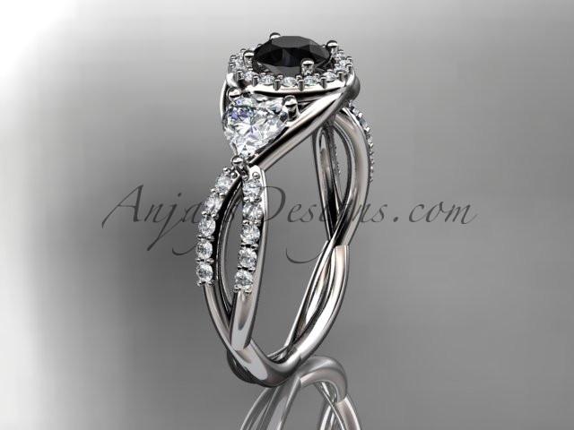 14kt white gold diamond engagement ring, wedding band with a Black Diamond center stone ADLR321 - AnjaysDesigns