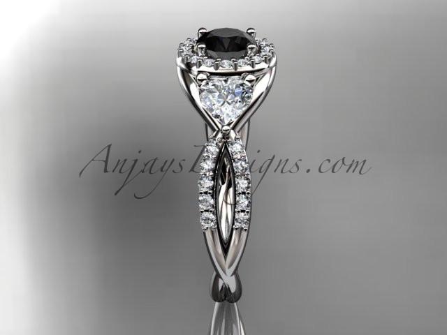 14kt white gold diamond engagement ring, wedding band with a Black Diamond center stone ADLR321 - AnjaysDesigns