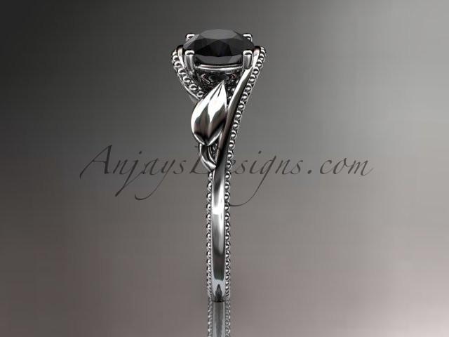 Unique 14kt white gold engagement ring with a Black Diamond center stone ADLR322 - AnjaysDesigns