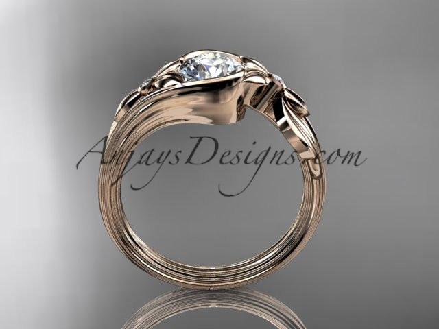 Unique 14kt rose gold diamond floral engagement ring with a "Forever One" Moissanite center stone ADLR324 - AnjaysDesigns
